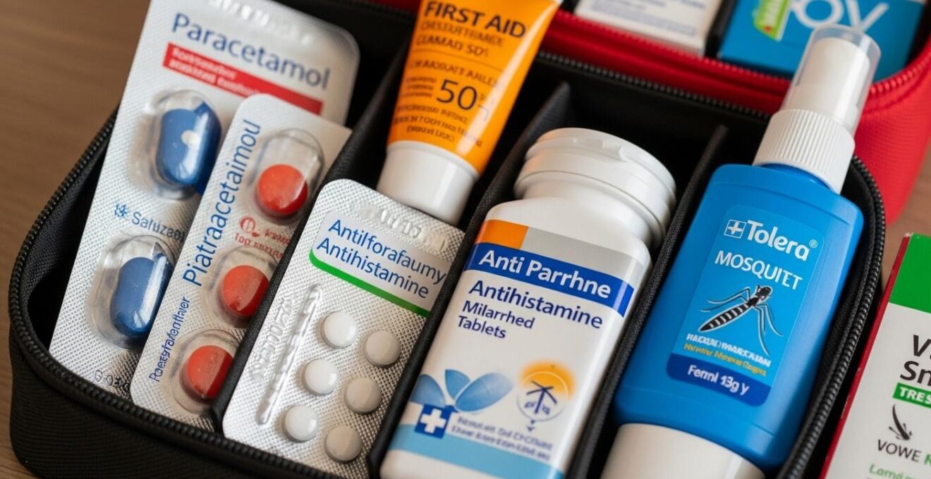 Trousse de premiers secours bien organisée avec des médicaments essentiels pour la famille