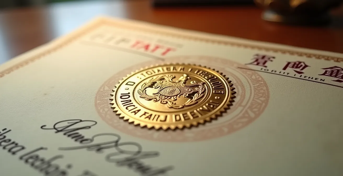 Bureau d'une agence locale thaïlandaise avec certificats et licences affichés