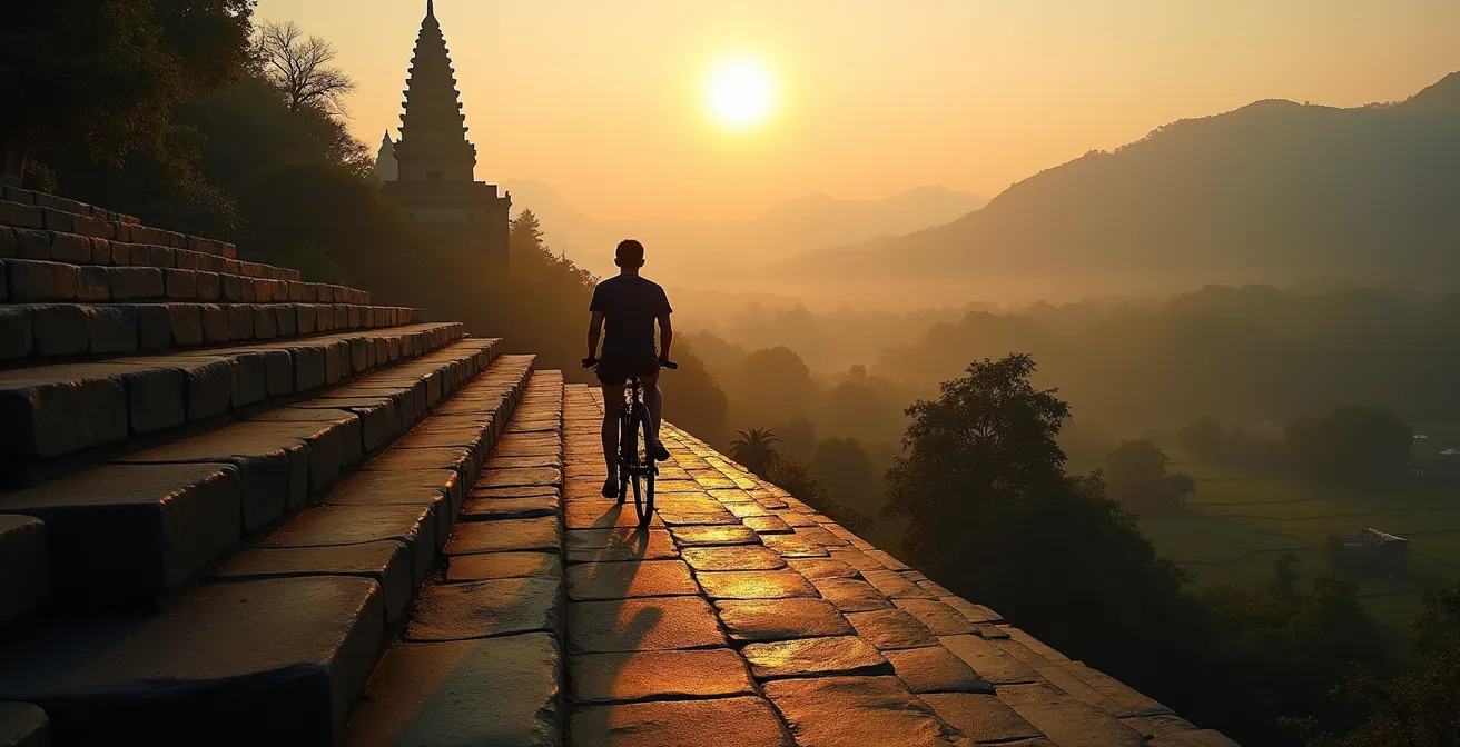 Temple Wat Saphan Hin au sommet de la colline avec escalier de pierre au lever du soleil